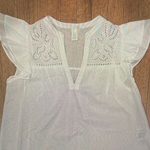 H&M White Eyelet Split V-Neck Blouse